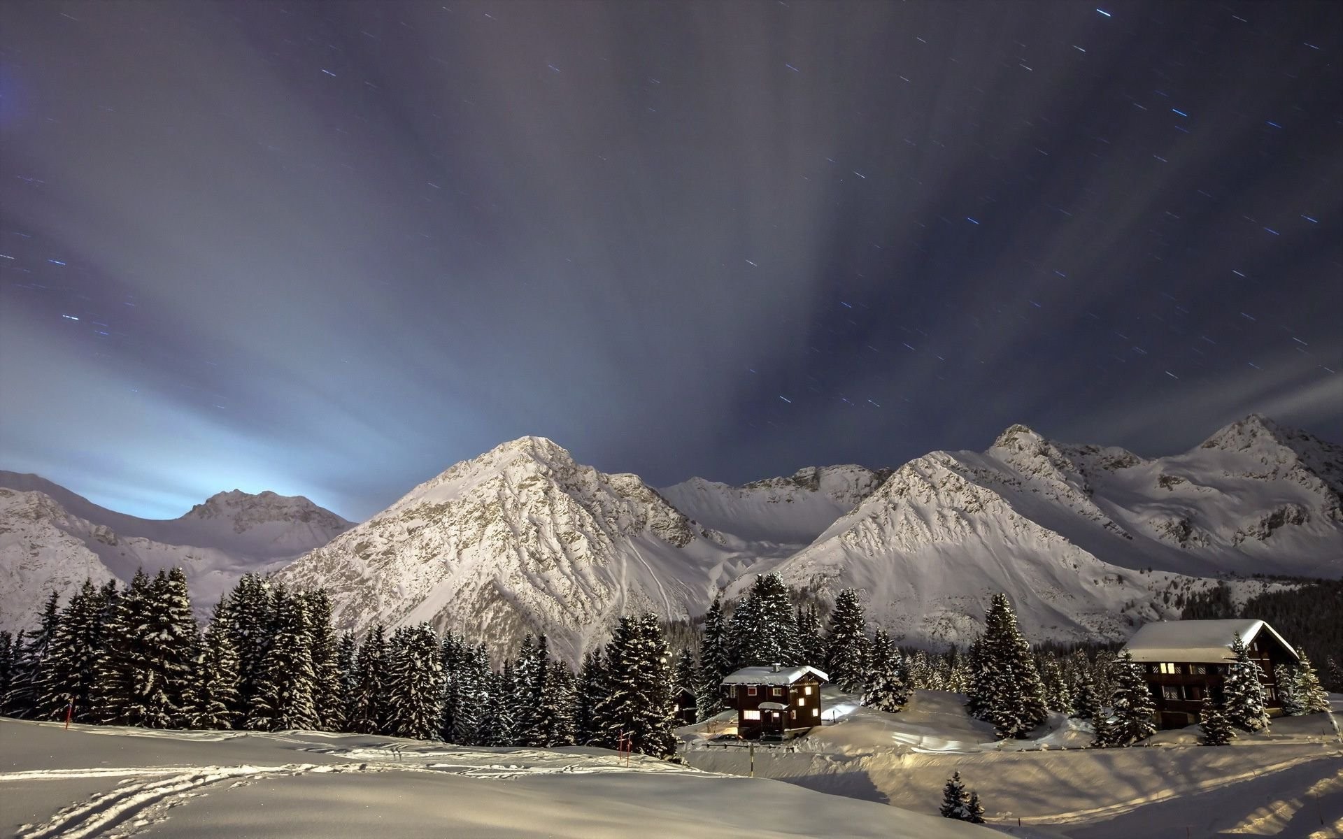 1920x1200 Winter Night In The Mountains ...