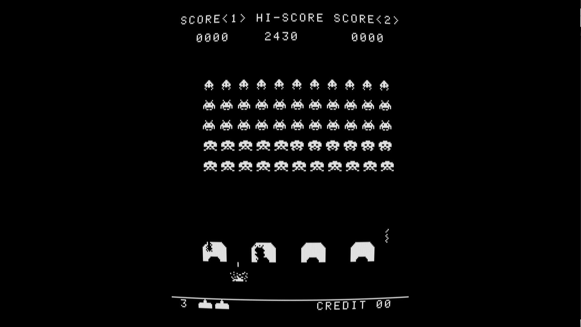1922x1080 Space Invaders in pure black and white raster sprites only …