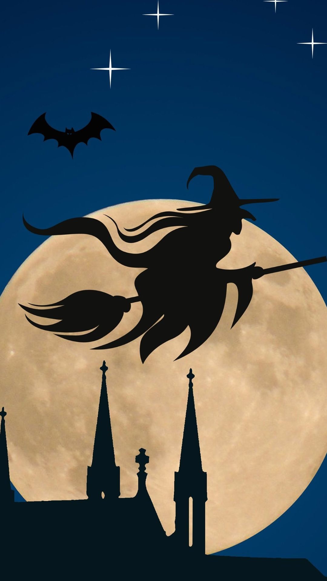 1080x1920 "Halloween Witch Flying Broom Over Moon" iPhone 6 wallpaper. "