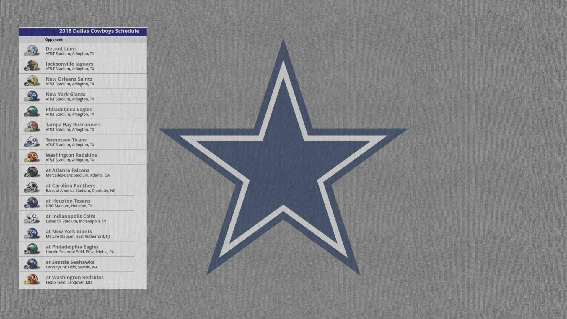 1920x1080 Dallas Cowboys Logo Wallpaper with 2018 Opponents Schedule