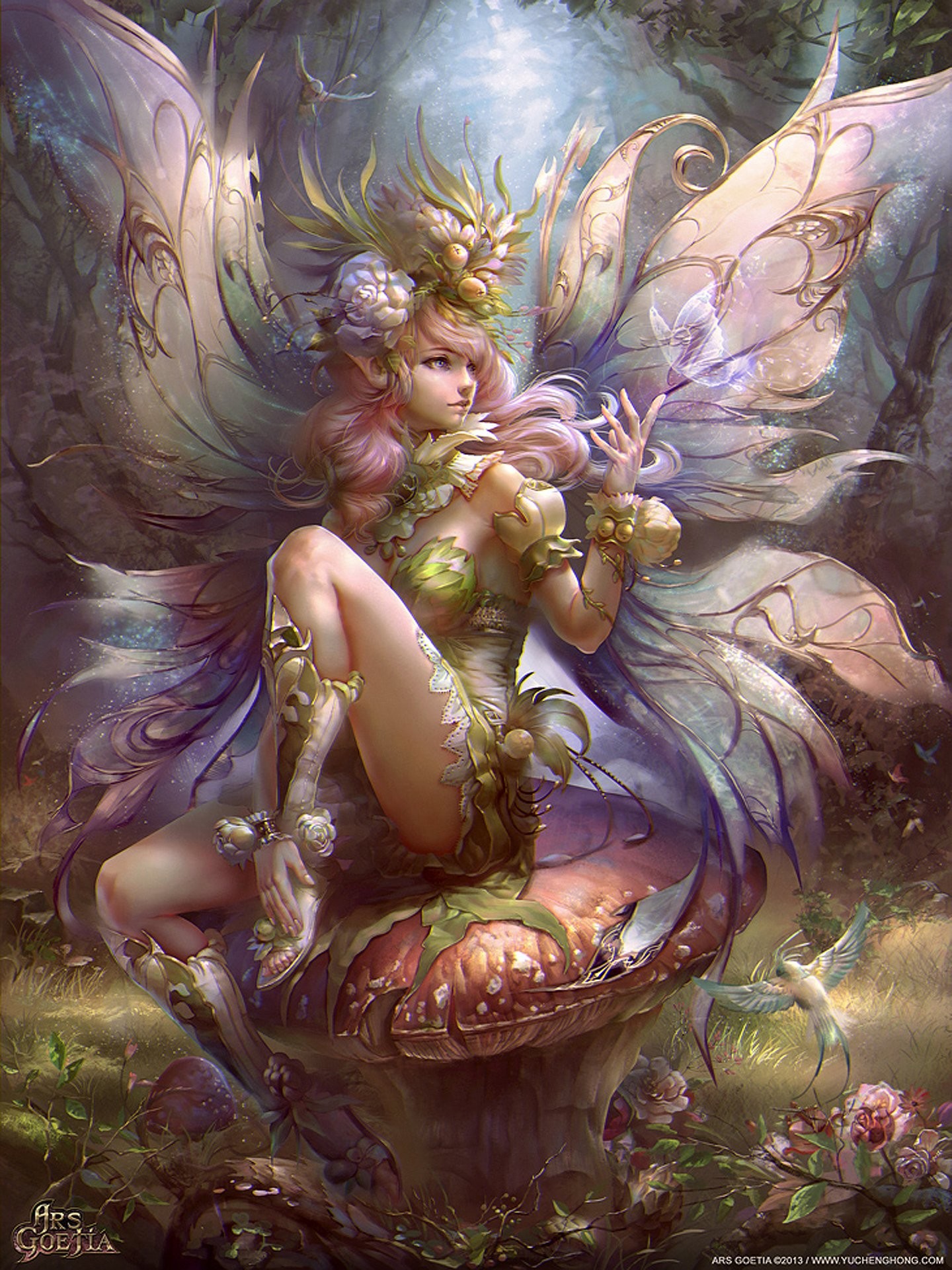 1440x1921 Fairy Fantasy Forest Tree Flower Girl Wings Bird Wallpaper At Fantasy  Wallpapers