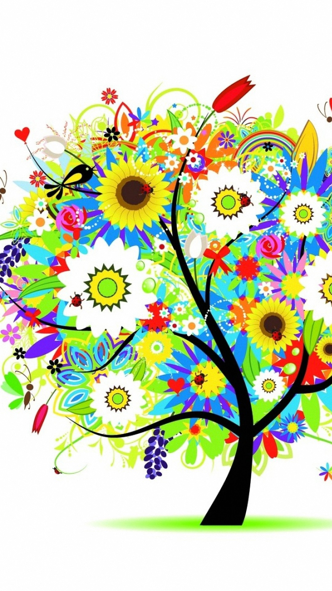 1080x1920  colorful flowers tree drawing iPhone 6 wallpapers HD - 6 Plus  backgrounds