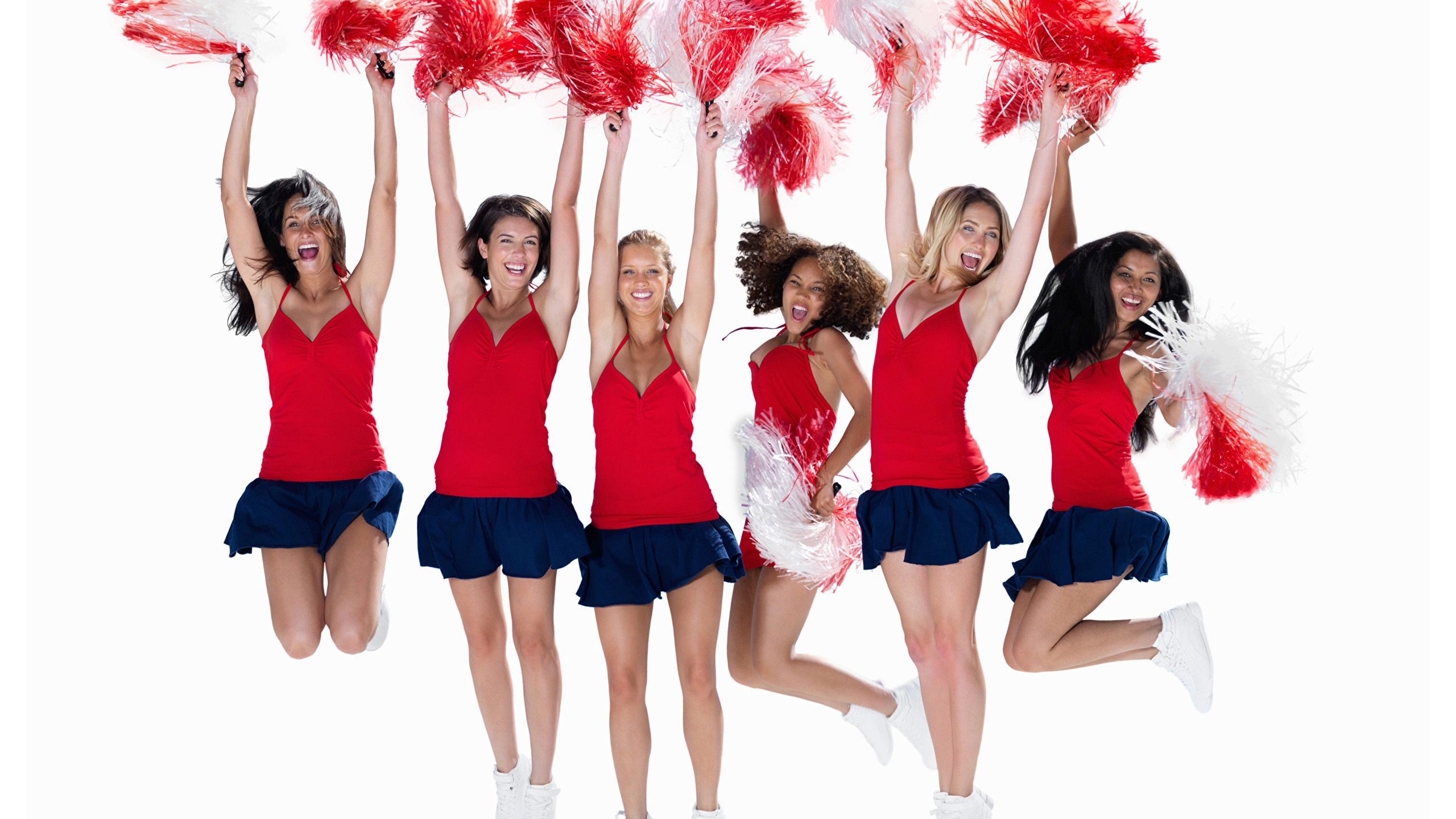 2560x1440 Wallpapers Cheerleader Girls Jump Uniform Many White background 