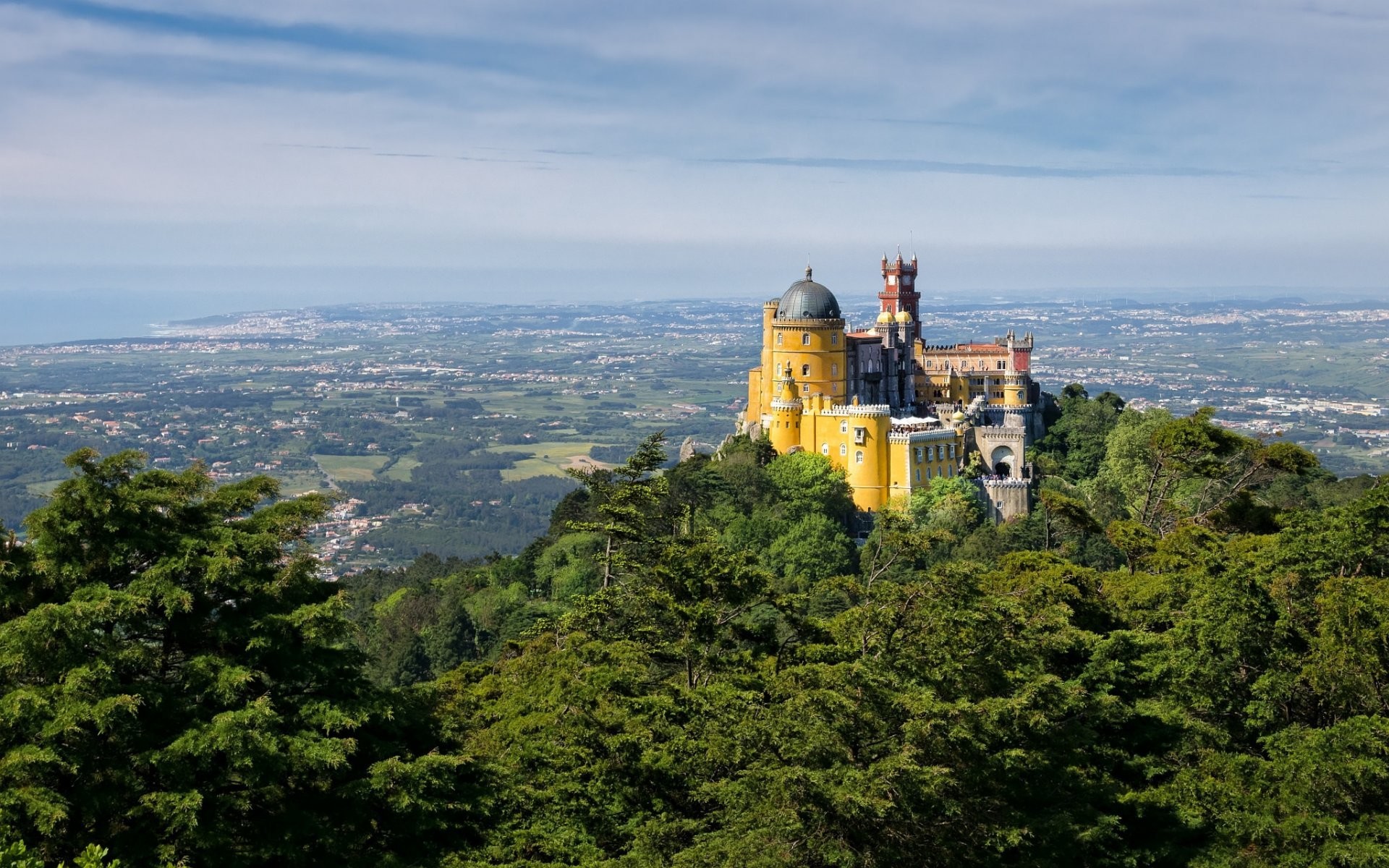 1920x1200 portugal pena palace sky valley mountain castle tower dome