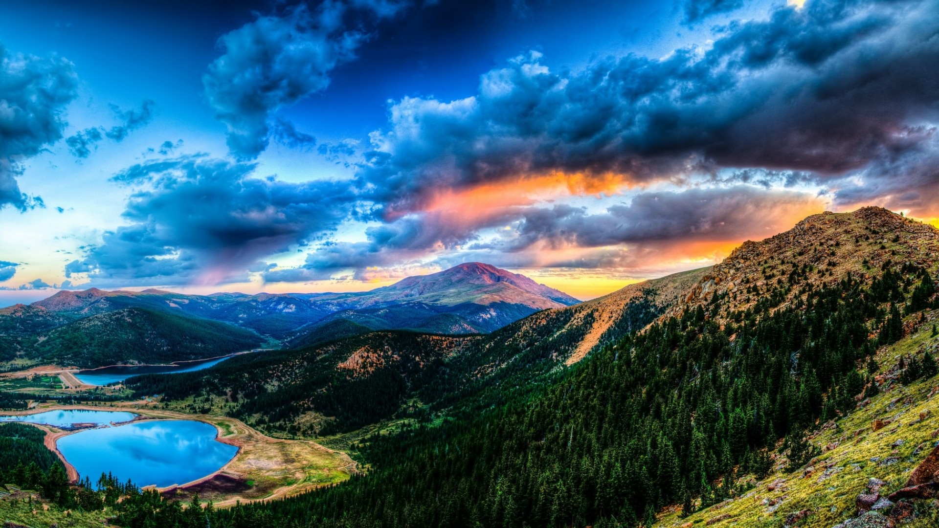 1920x1080 ... Background Full HD 1080p.  Wallpaper sunset, mountain, lake,  landscape