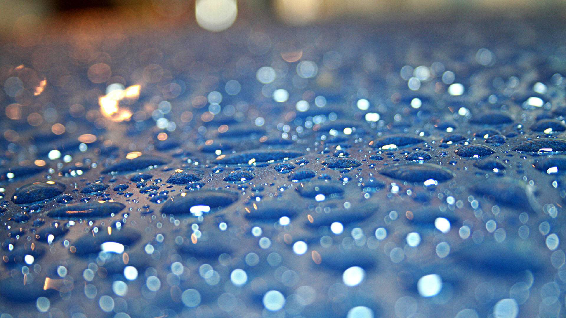 1920x1080 Sparkling Blue Rain Drops Desktop Wallpaper