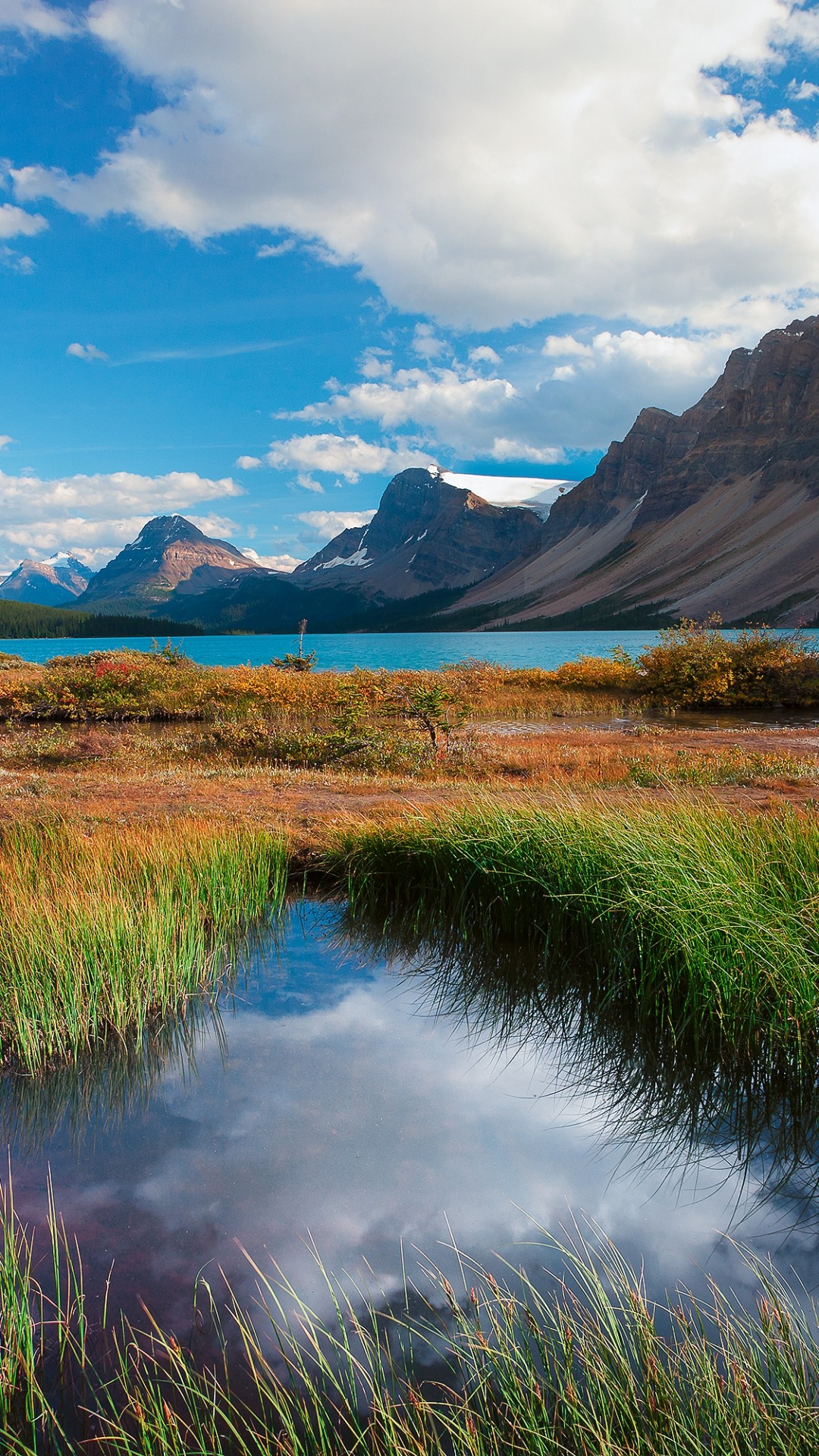 1080x1920 Mountains Grass Lake Nature Sky #iPhone #6 #wallpaper