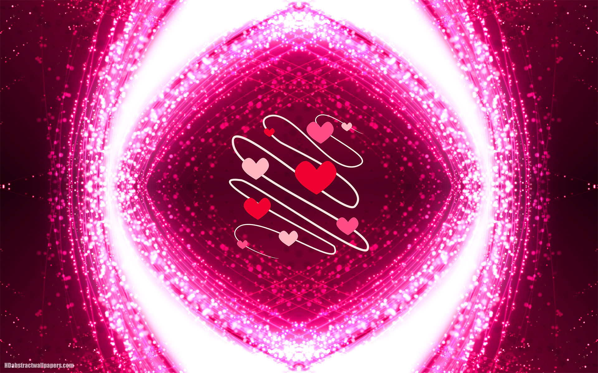 1920x1200 Pink abstract background with love hearts in the middle and bright lights.  A beautiful pink girly wallpaper which you can use for your desktop PC,  laptop, ...