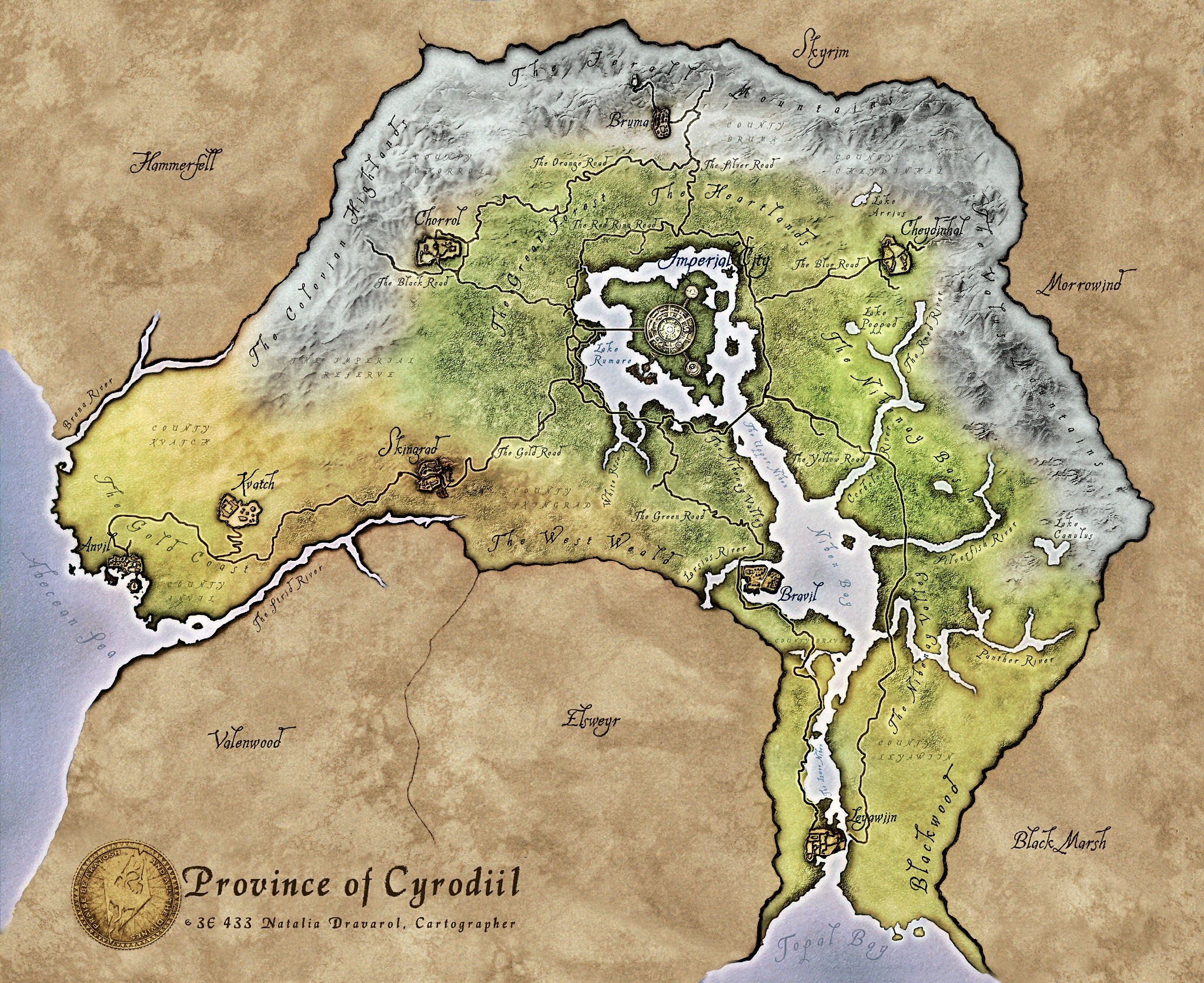 2048x1672 Province of Cyrodiil in Tamriel, map for The Elder Scrolls IV: Oblivion.