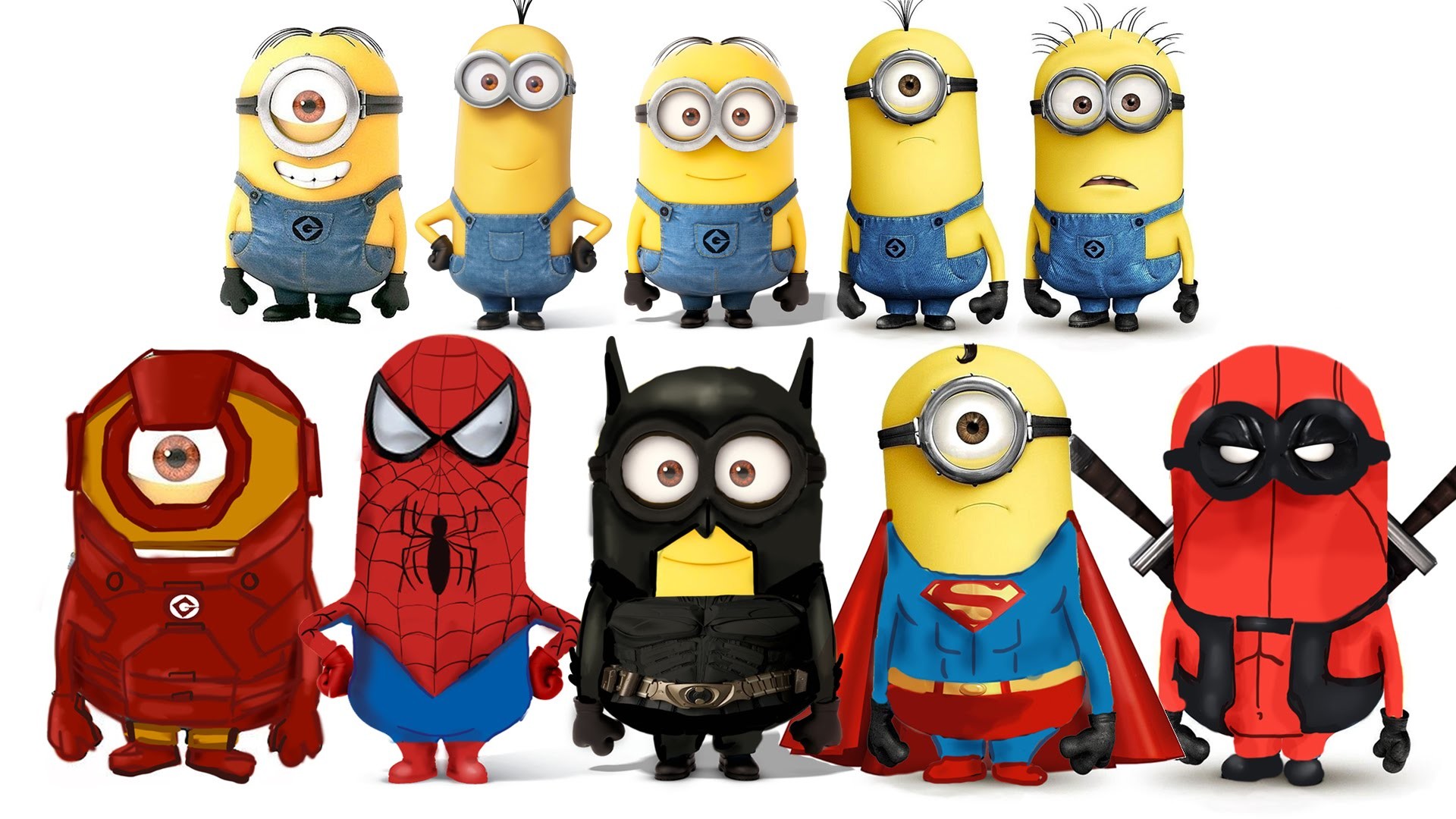 1920x1080 Kids Minion Superhero Transformations - Spider-Man, Batman, Deadpool,  Superman, Ironman - YouTube