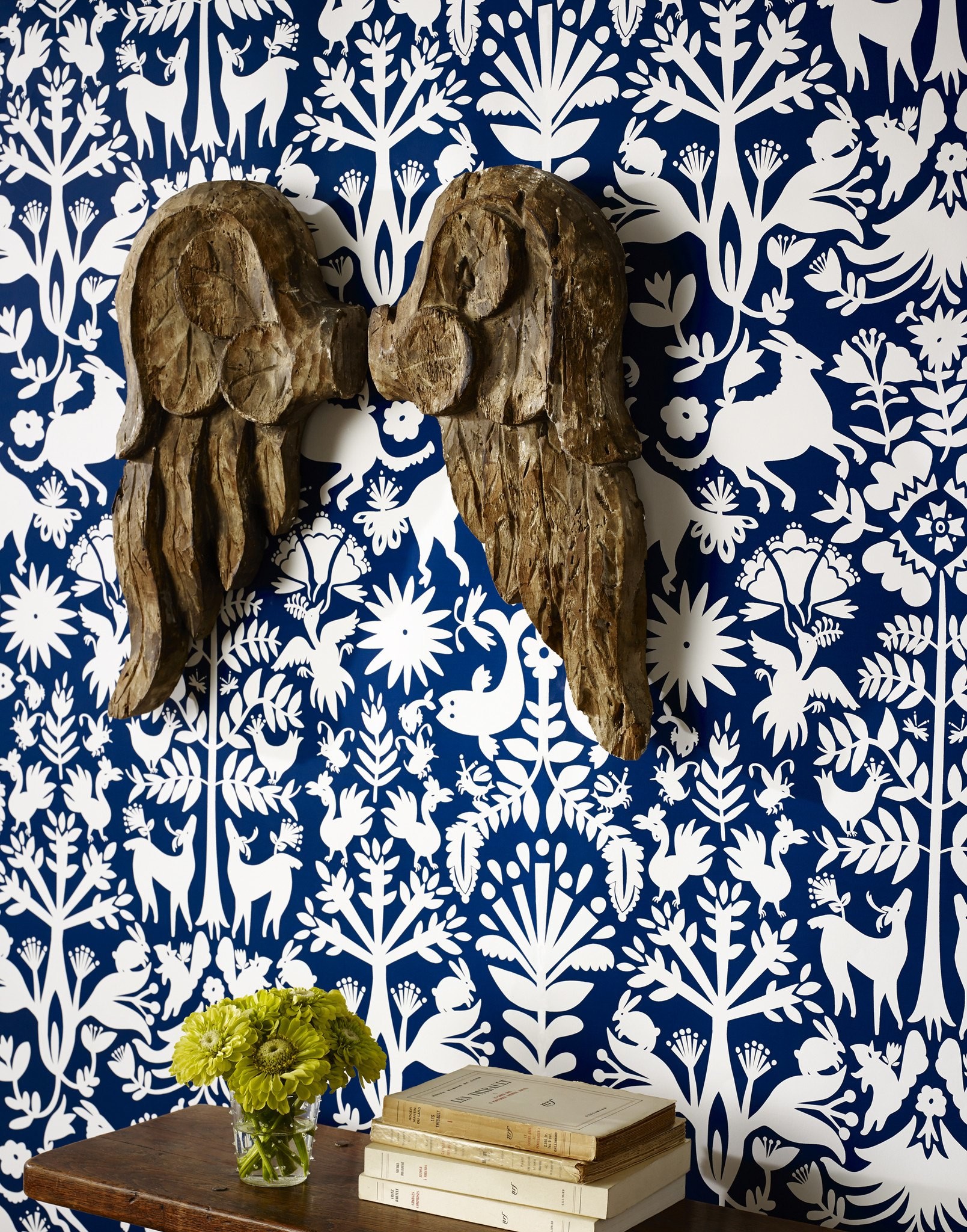 1609x2048 Traditional Mexican Otomi Navy Wallpaper - Wallpapers - Floral Wallpaper
