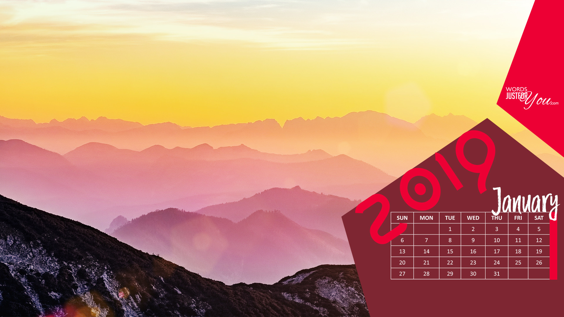 1920x1080 January 2019 Calendar Desktop Wallpaper