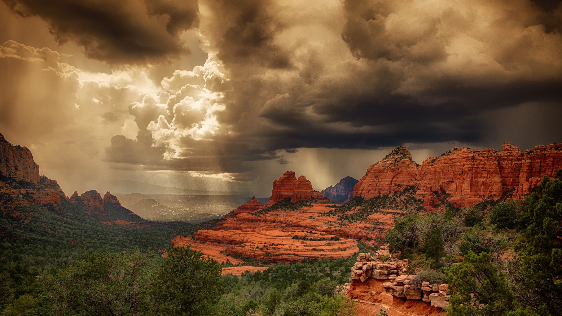 1920x1080 Desktop wallpapers Storm clouds over the red rocks of Sedona, Arizona .