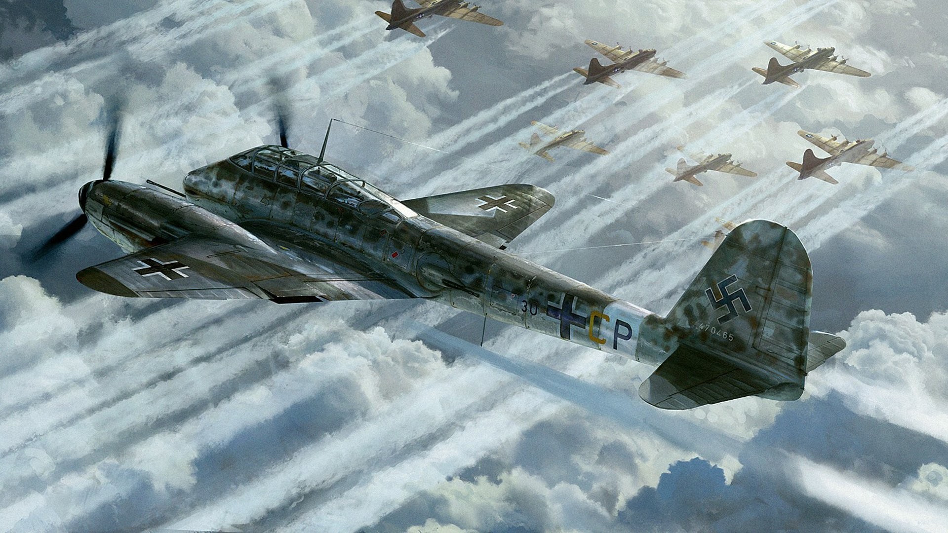 1920x1080 messerschmitt me.410 hornisse hornet german heavy fighter -bomber b -17  picture art
