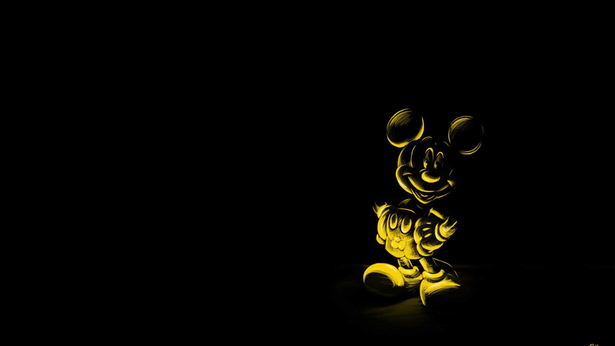 2048x1152 Preview wallpaper cartoon, black background, character, mickey mouse, mouse  