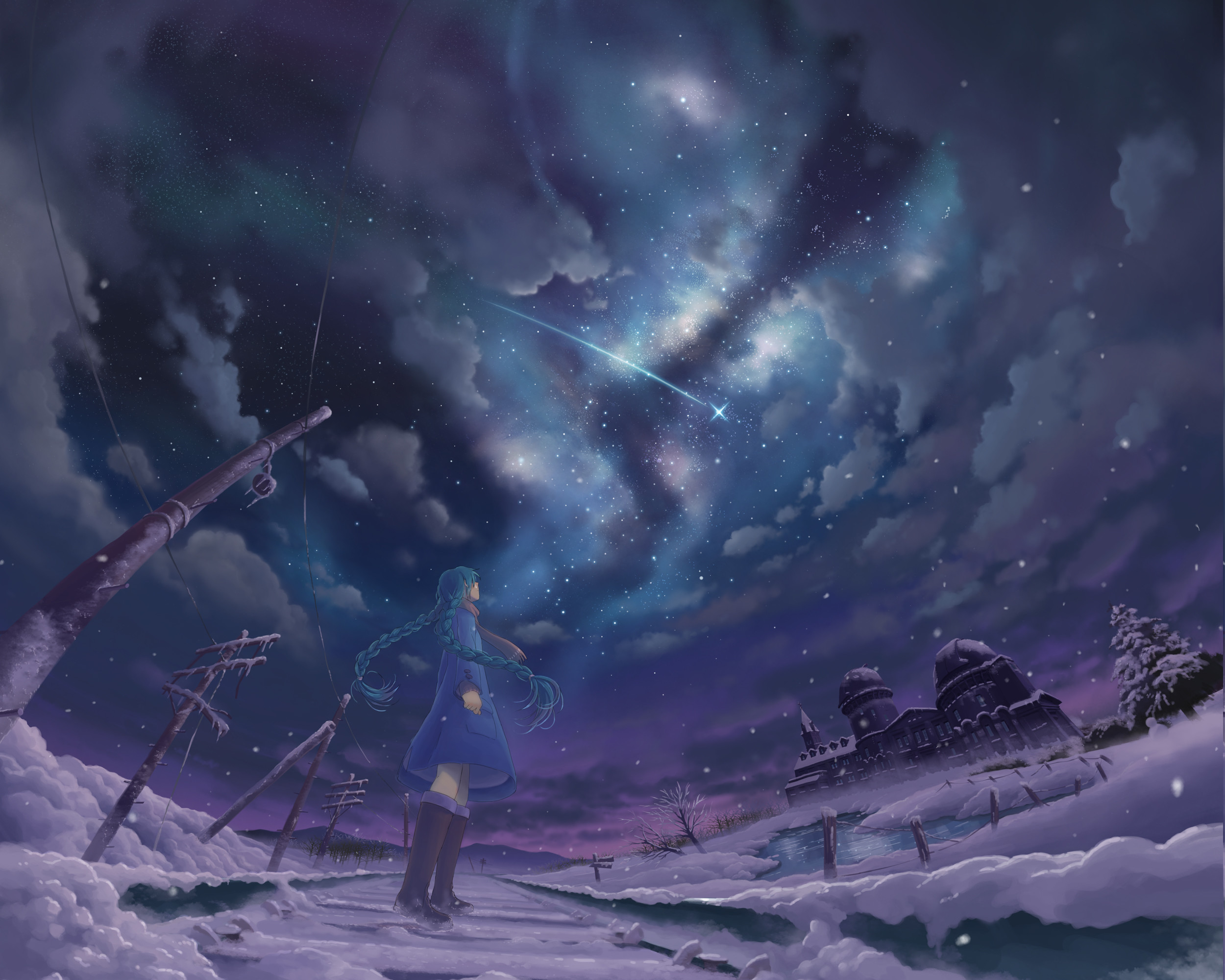 2500x2000 stars, Night, Snow, Shooting Stars, Winter, Anime Girls Wallpapers HD /  Desktop and Mobile Backgrounds