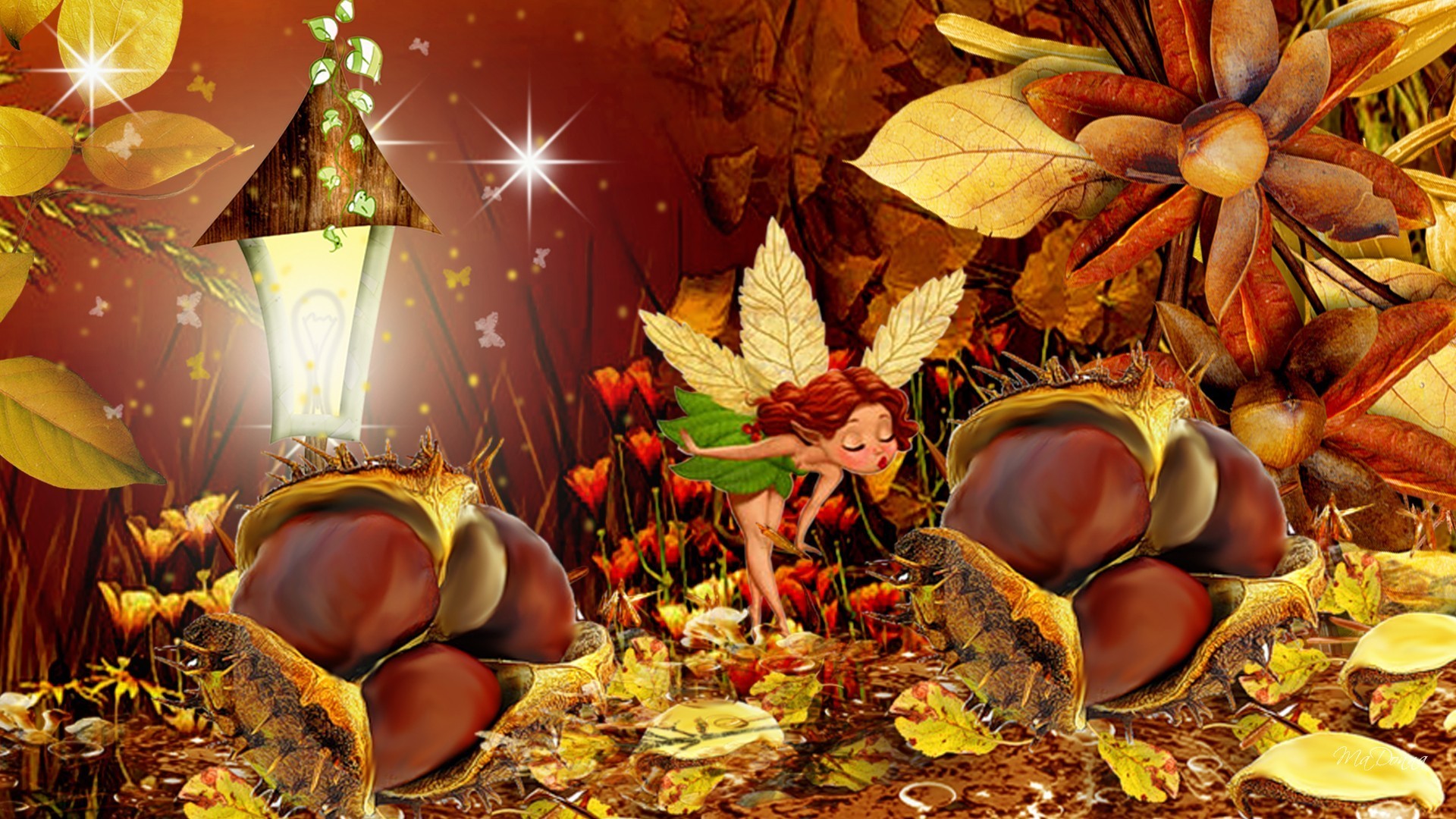 1920x1080 January 6, 2017 - Chestnuts Light Fairy Fall Fantasy Flowers Stars Fancy  Leaves Autumn Nature
