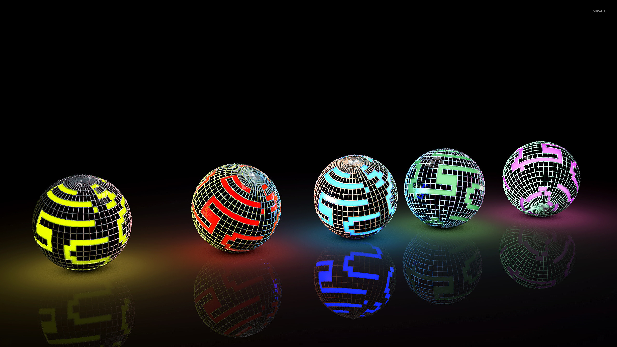 2560x1440 Colorful disco balls on the ground wallpaper