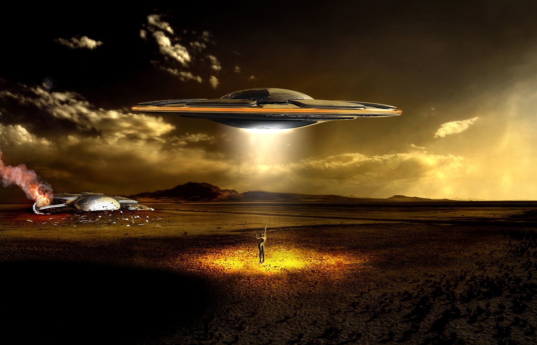2048x1317 Photography - Manipulation CGI Digital Art UFO Invasion Apoclyptic Wallpaper
