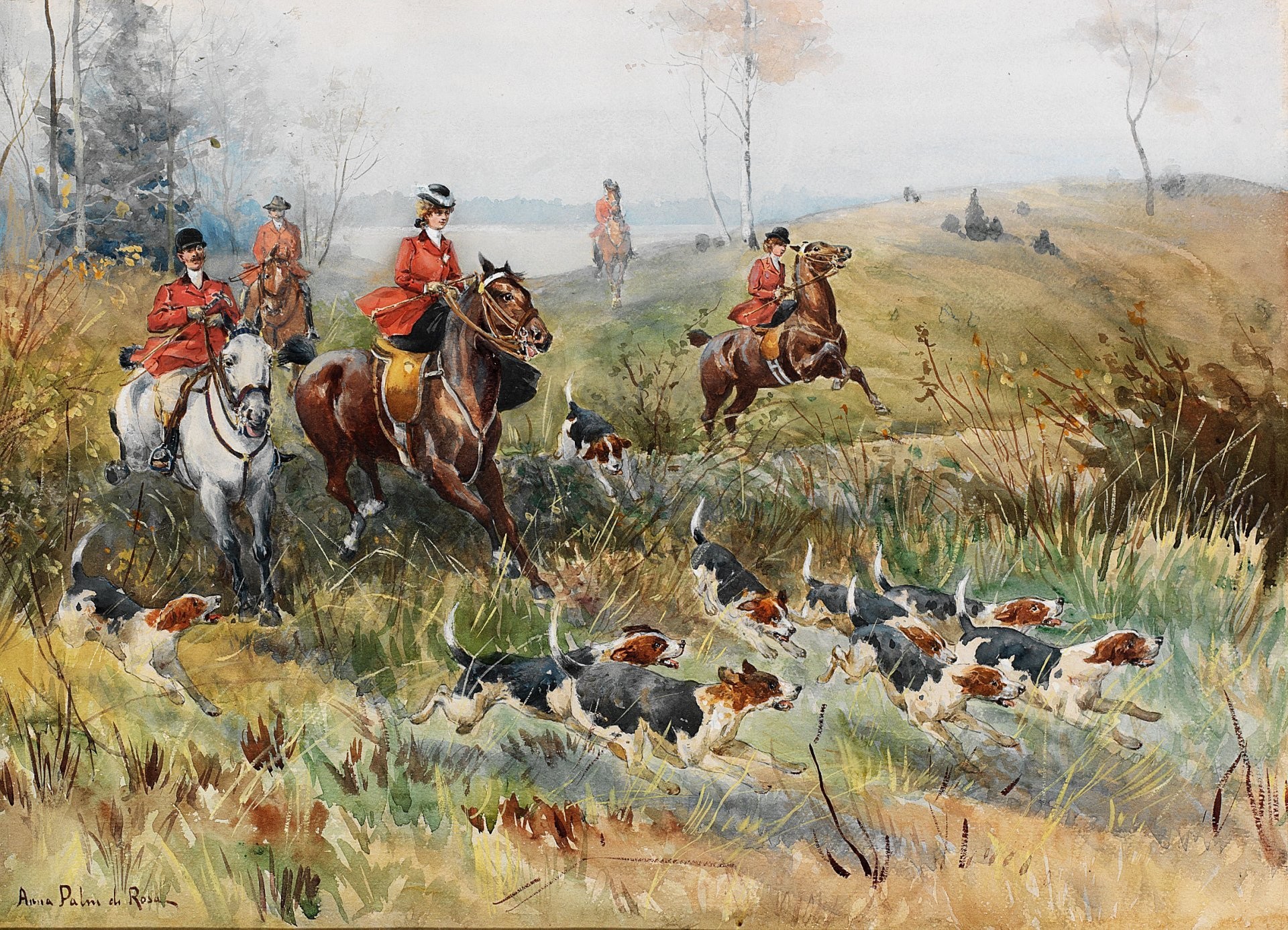 1920x1386 anna palm de rosa rÃ¤vjakt fox hunting hunt hunters horse dogs chase the  situation painting art