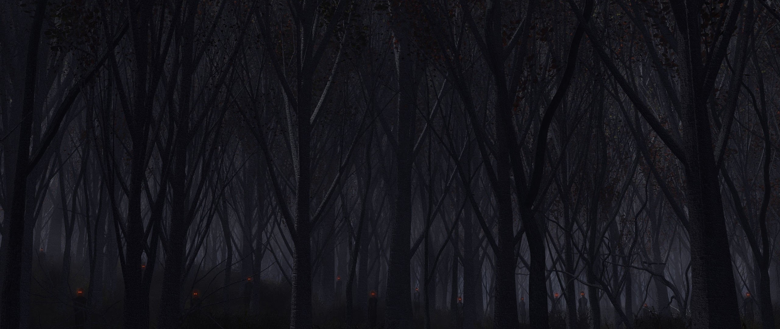 2560x1080  Wallpaper forest, trees, background, dark