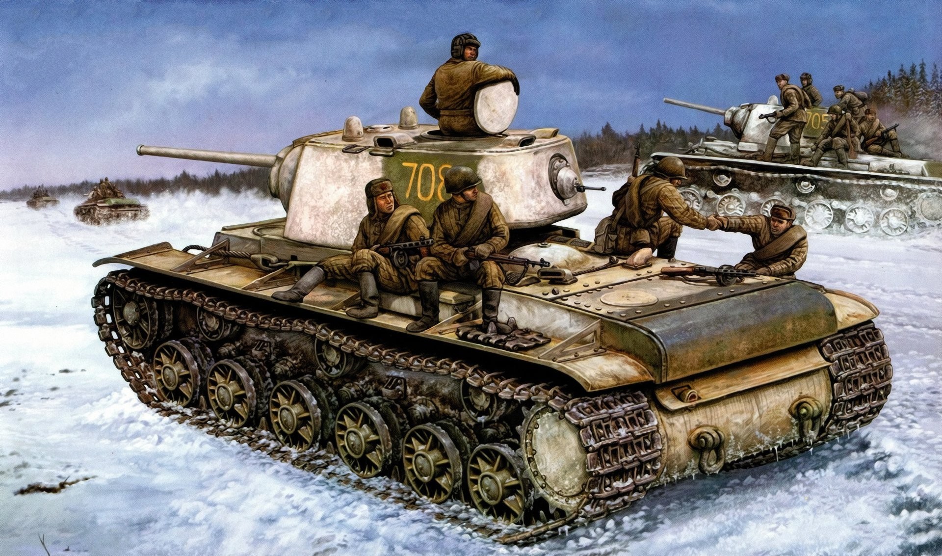 1920x1133 kv-1 russian tank ww2 war art painting red army russian infantry