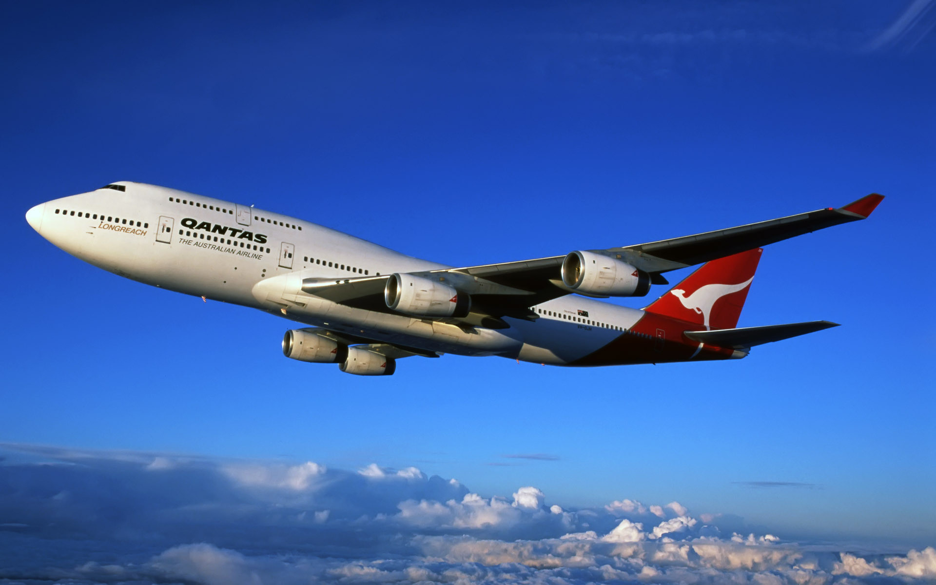 1920x1200 boeing 747, qantas, boeing, sky, clouds, plane, aircraft