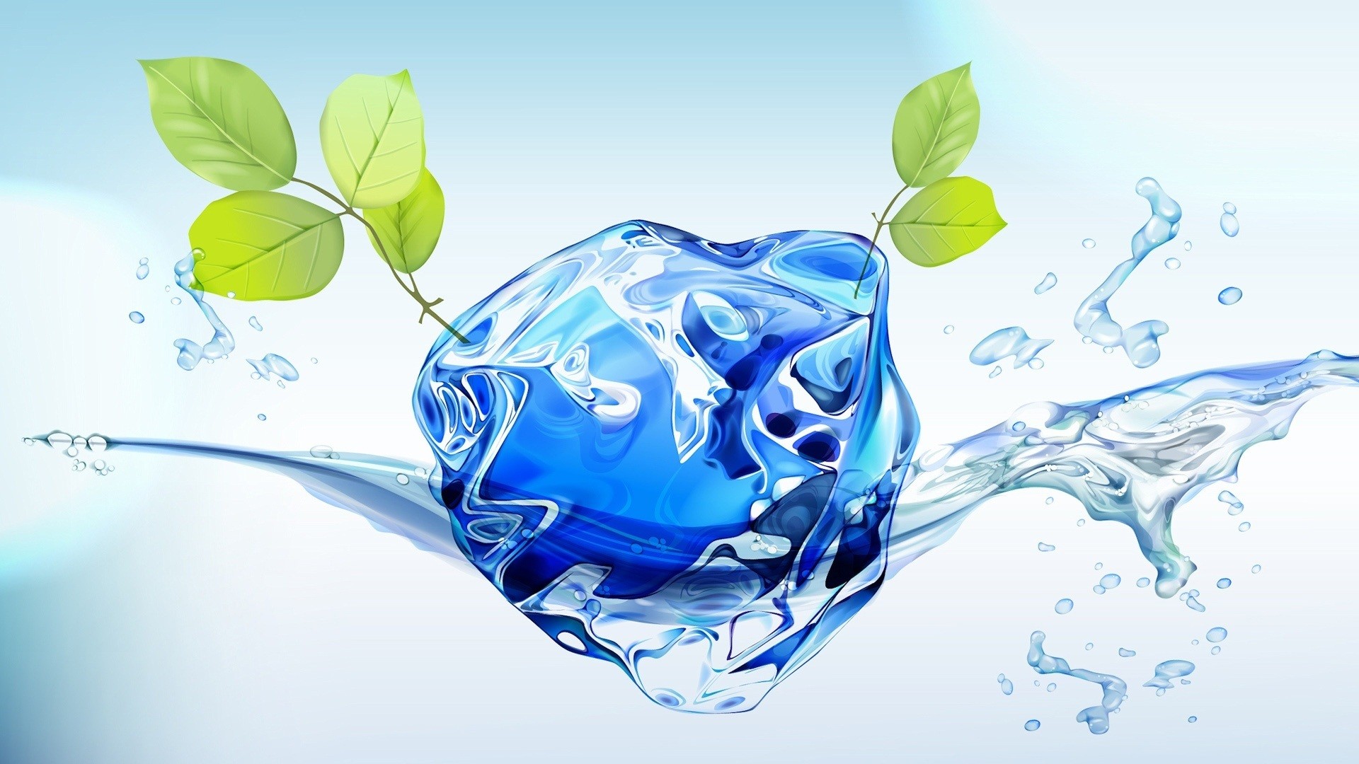 1920x1080  Wallpaper 3D water with green leaves  Full HD Picture,  Image
