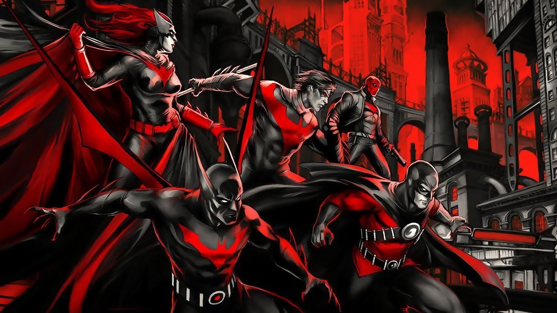 1920x1080 batman beyond batwoman red robin nightwing red hood gotham red dc comics  batman beyond betvumen red
