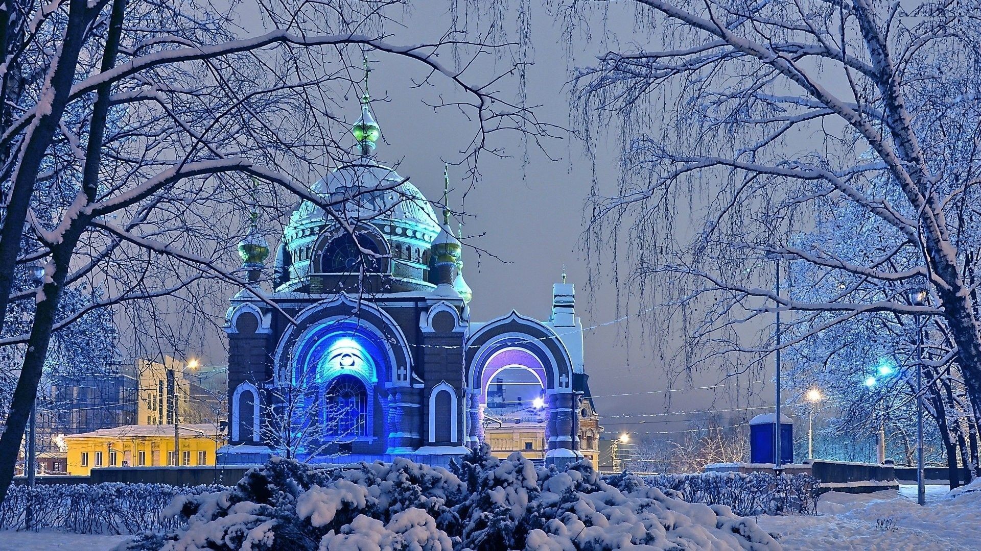 1920x1080 Russian Winter Frost Snow City Church Trees Wallpaper Pictures HD -  