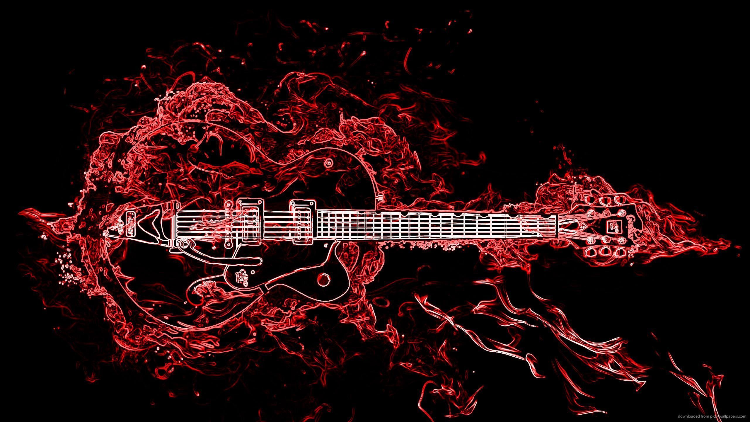 2560x1440 Neon Red Guitar Wallpaper