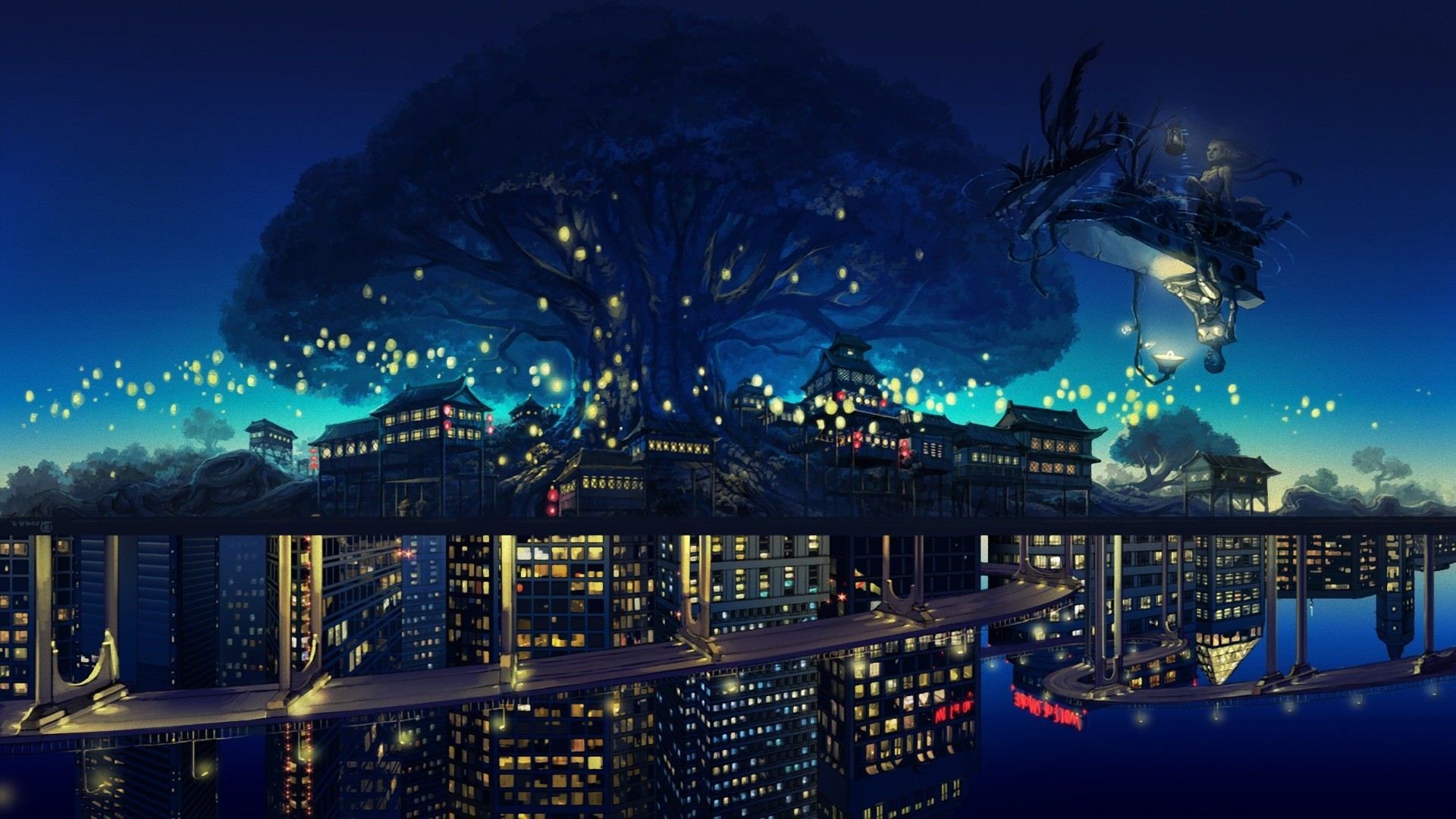1366x768 City Night Anime Girl Watching 4k 1366x768 Resolution HD 4k  Wallpapers Images Backgrounds Photos and Pictures