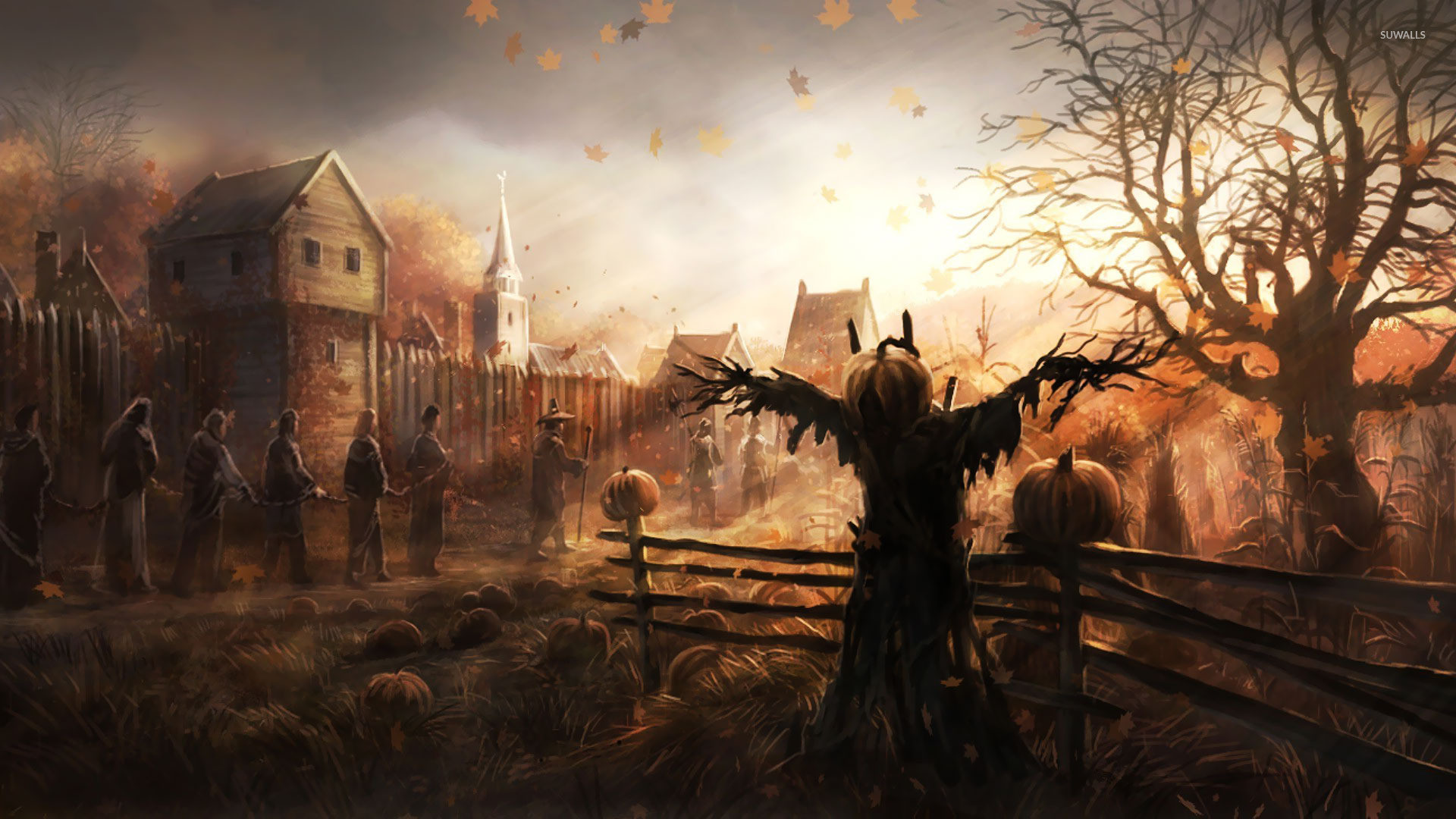 1920x1080 Chained slaves walking past the scarecrow wallpaper