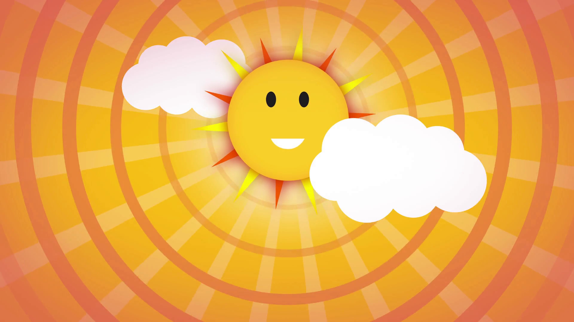 1920x1080 funny Cartoon smiling sun over yellow and orange sky with sunburst and some  clouds, animation of cute sun vs clouds loop with space for your text or  logo.