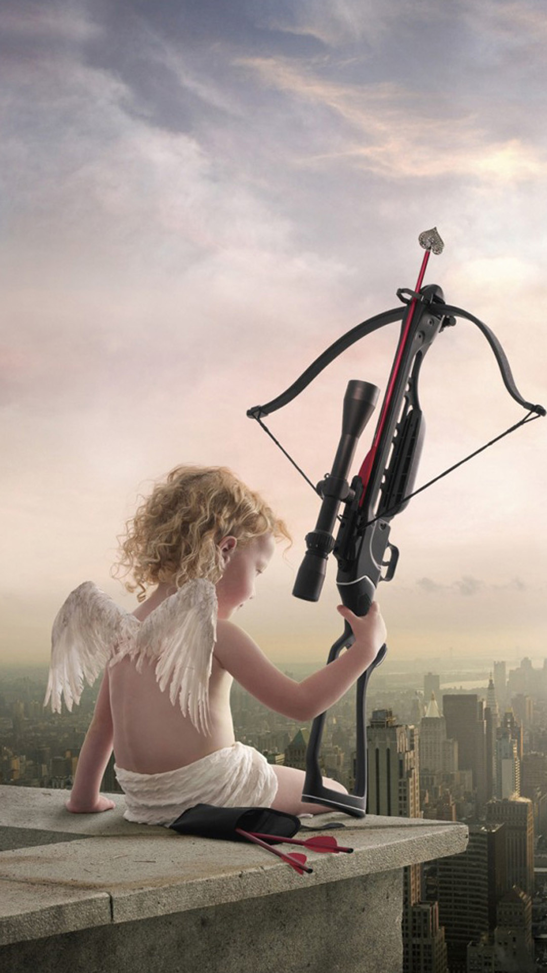 1080x1920 ... Rooftop Cupid Angel Love Bow Arrow iPhone 8 wallpaper.