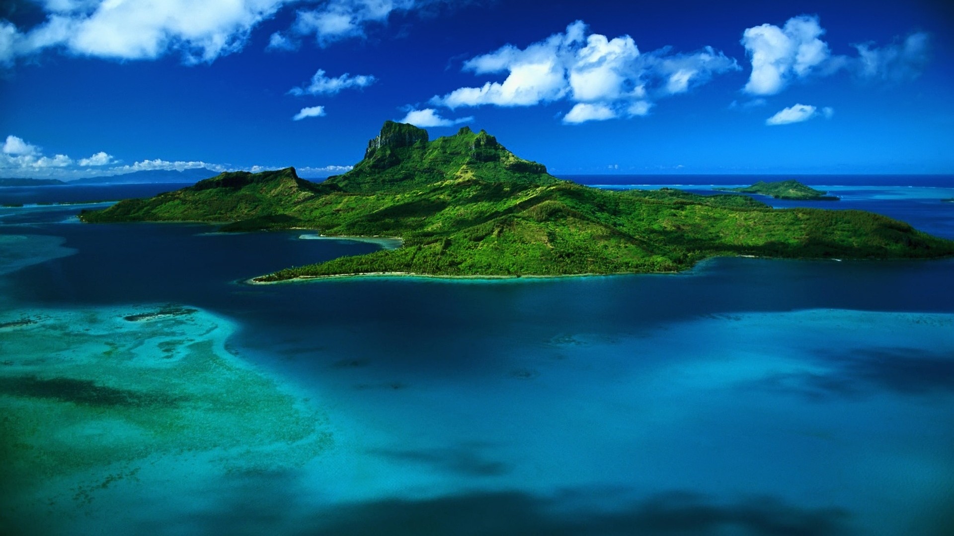 1920x1080  Wallpaper island, greens, ocean, water, tropics