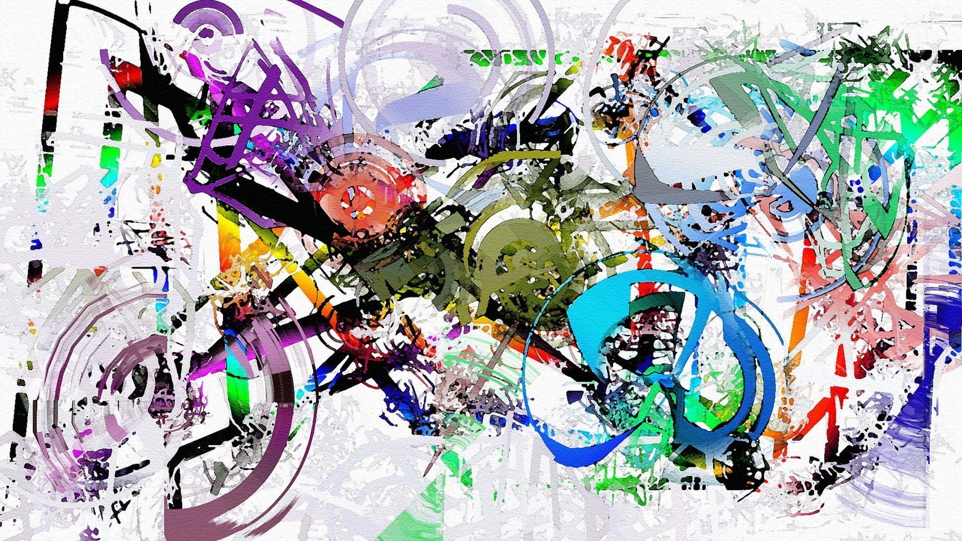 1920x1080  painting, Artwork, Abstract, Paint Splatter, Colorful,  Motorcycle, Circle, Lines, White Background Wallpapers HD / Desktop and  Mobile Backgrounds