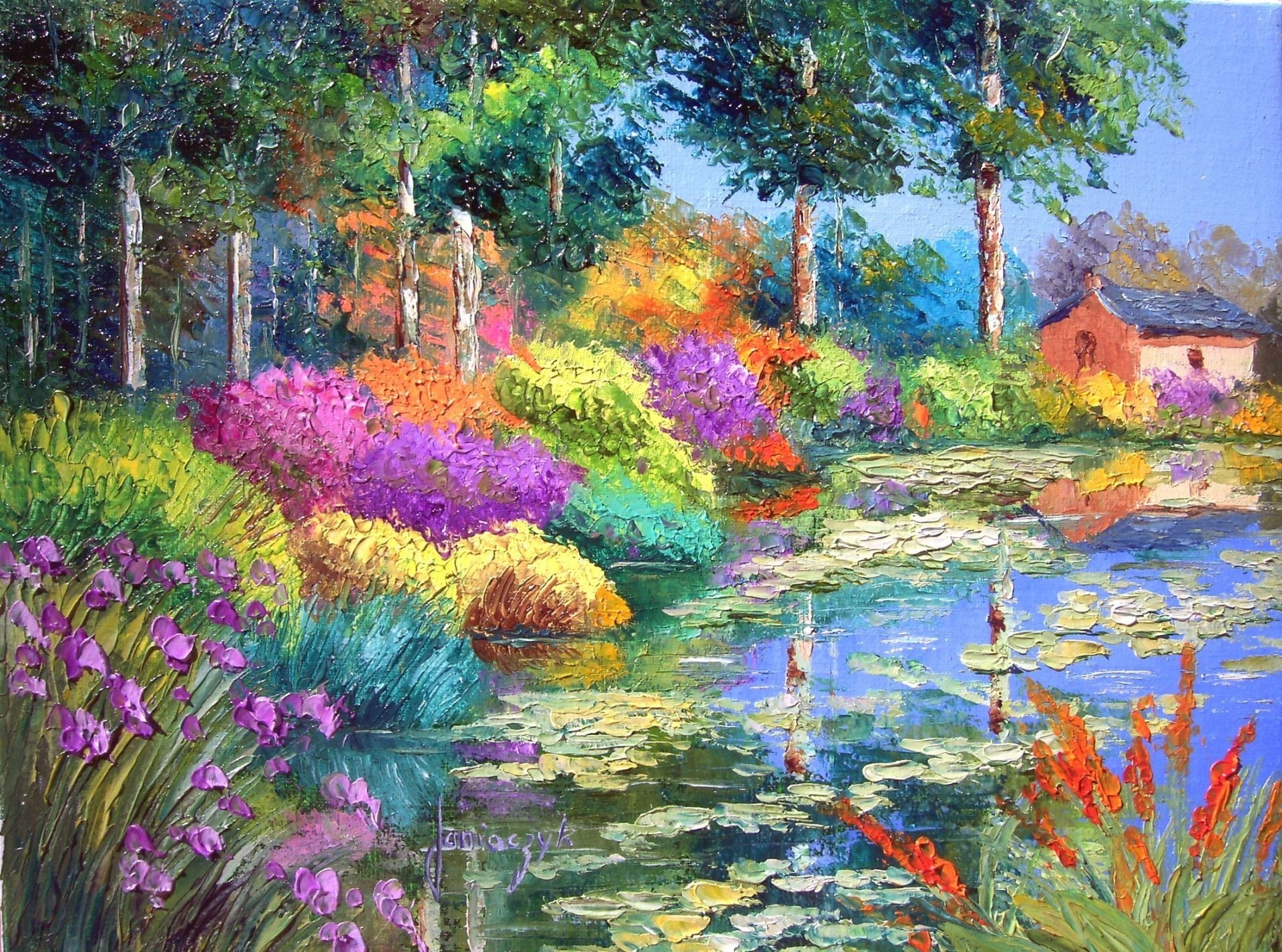 1920x1426 flower house bright colored rainbow tree nature landscape