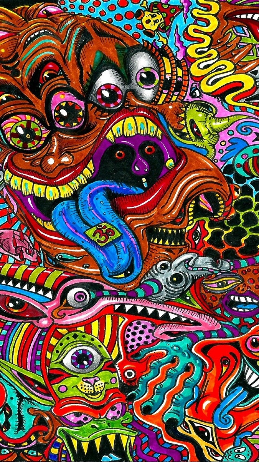 1080x1920  Wallpaper drawing, surreal, colorful, psychedelic