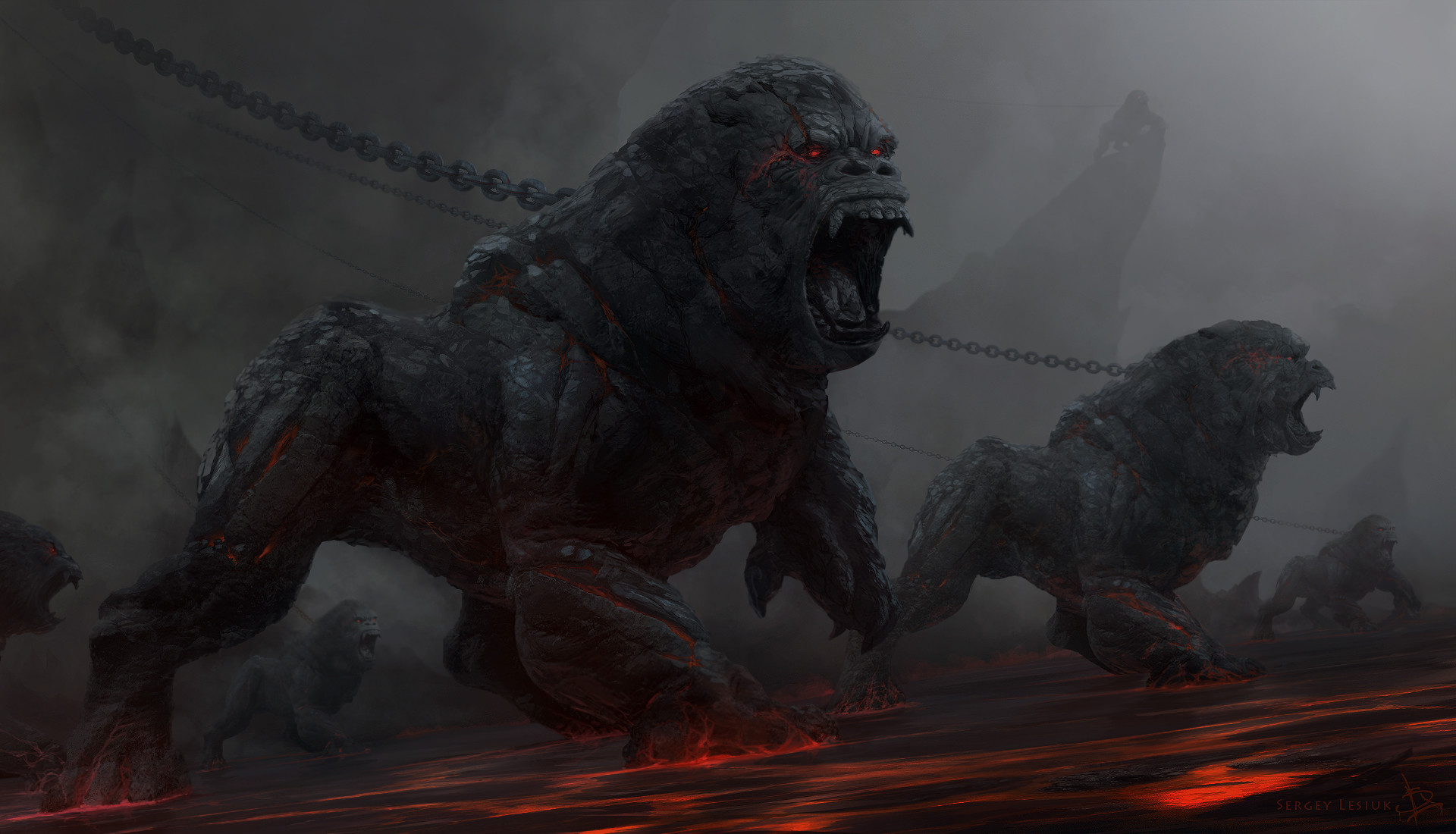 1920x1100 (Stone apes demons chained wallpaper fantasy high definition digital art  Hell demonic)