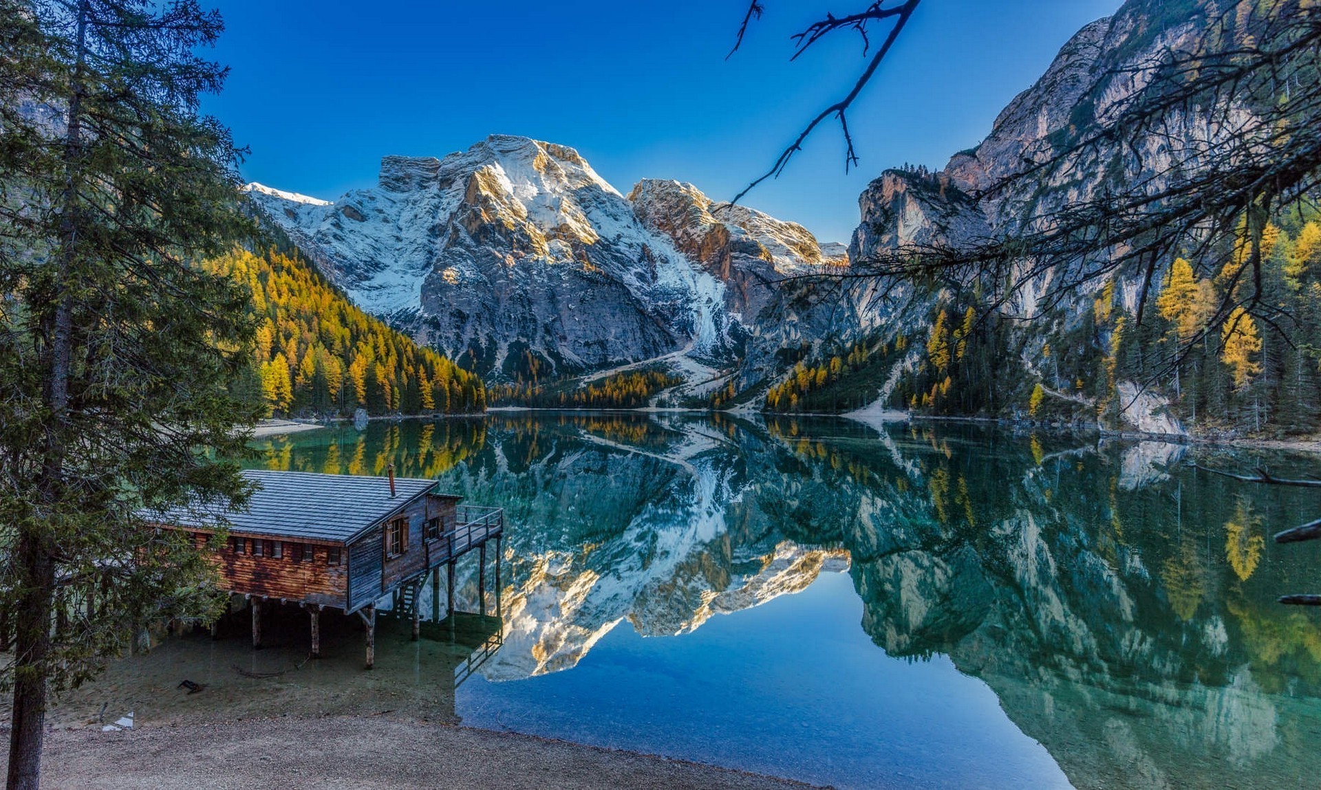 1920x1149 nature, Landscape, Lake, Fall, Mountains, Forest, Blue, Sky, Water, House,  Reflection, Alps, Italy Wallpapers HD / Desktop and Mobile Backgrounds