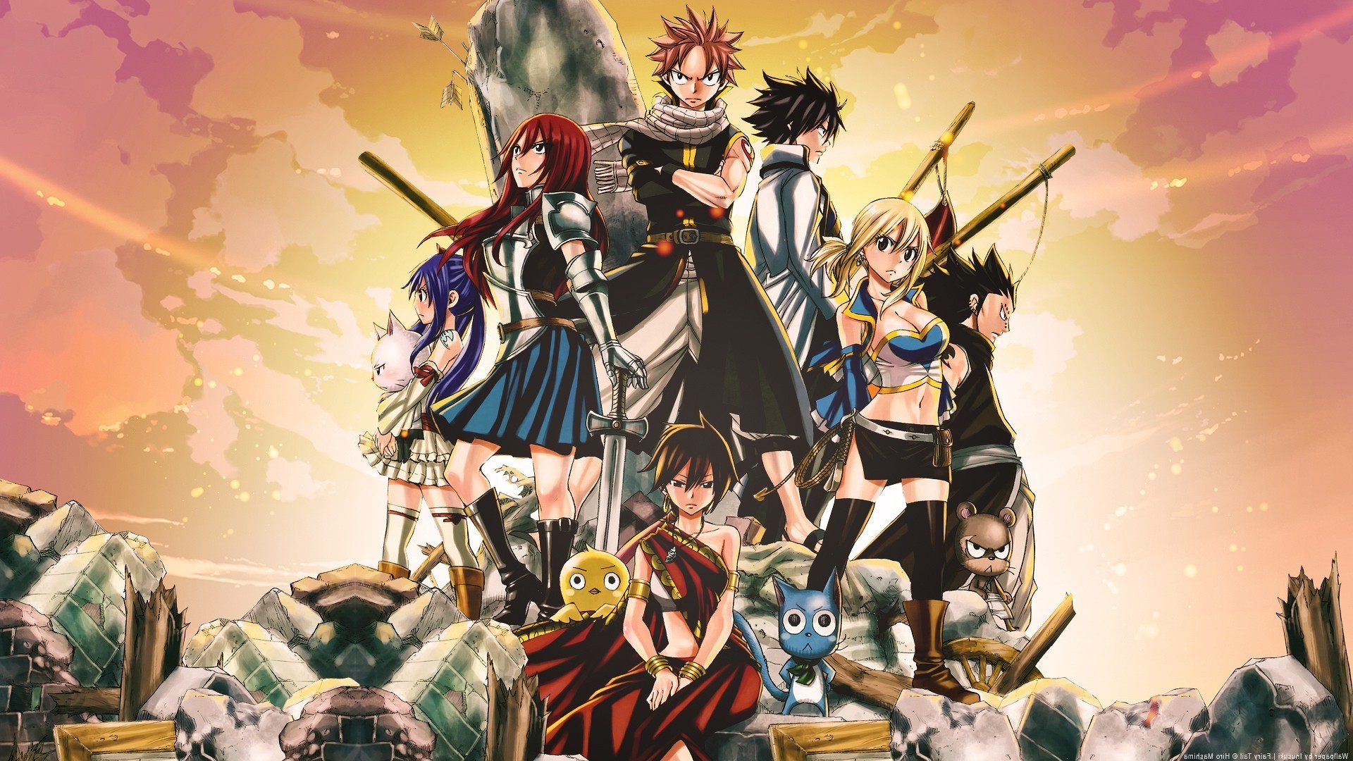 1920x1080 Fairy Tail, Dragneel Natsu, Scarlet Erza, Heartfilia Lucy, Fullbuster Gray,  Marvell