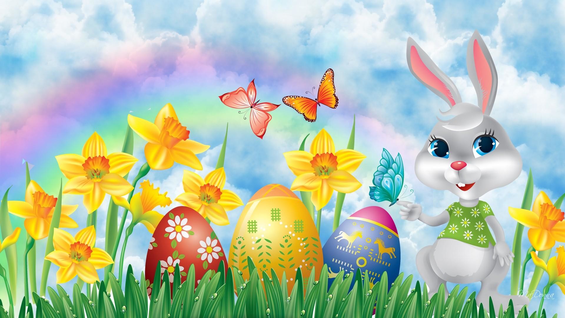 1920x1080 Holiday - Easter Holiday Bunny Flower Daffodil Egg Easter Egg Colors  Colorful Wallpaper