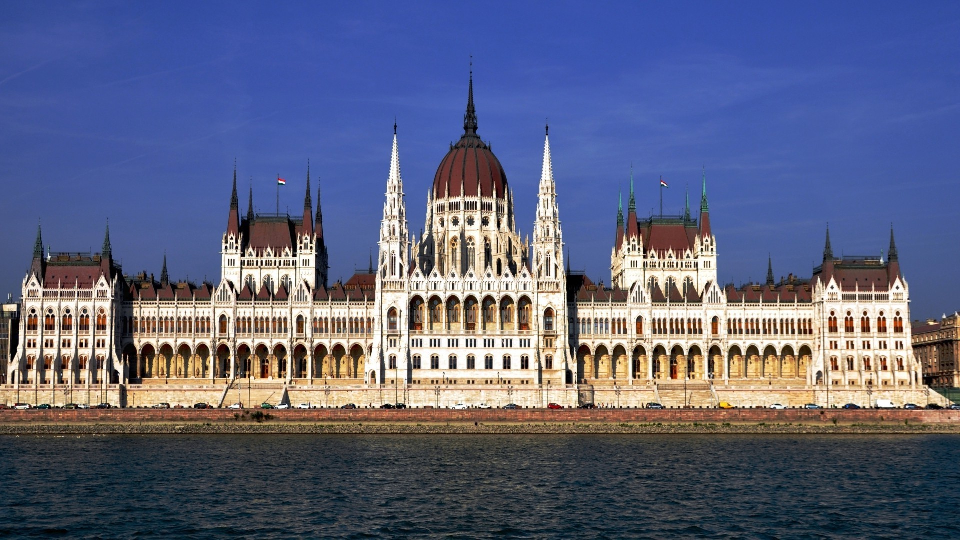 1920x1080 ... Europe, Sky, Clouds, Budapest, Hungary, River, Hungarian Parliament  Building, Tower, Arch, Flag, Dome, Gothic Architecture Wallpapers HD /  Desktop and ...
