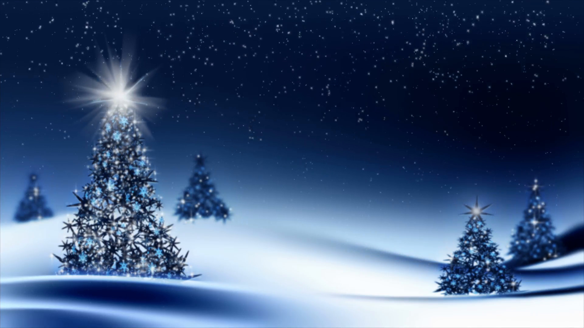 1920x1080 Sparkling decorated Christmas trees withs snowflakes, festive background  with stars, Christmas trees on blue