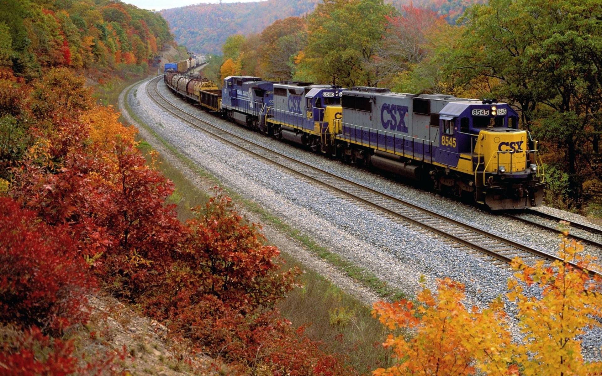 1920x1200 Autumn (season) Trains Railroad Tracks Vehicles  HD Wallpaper