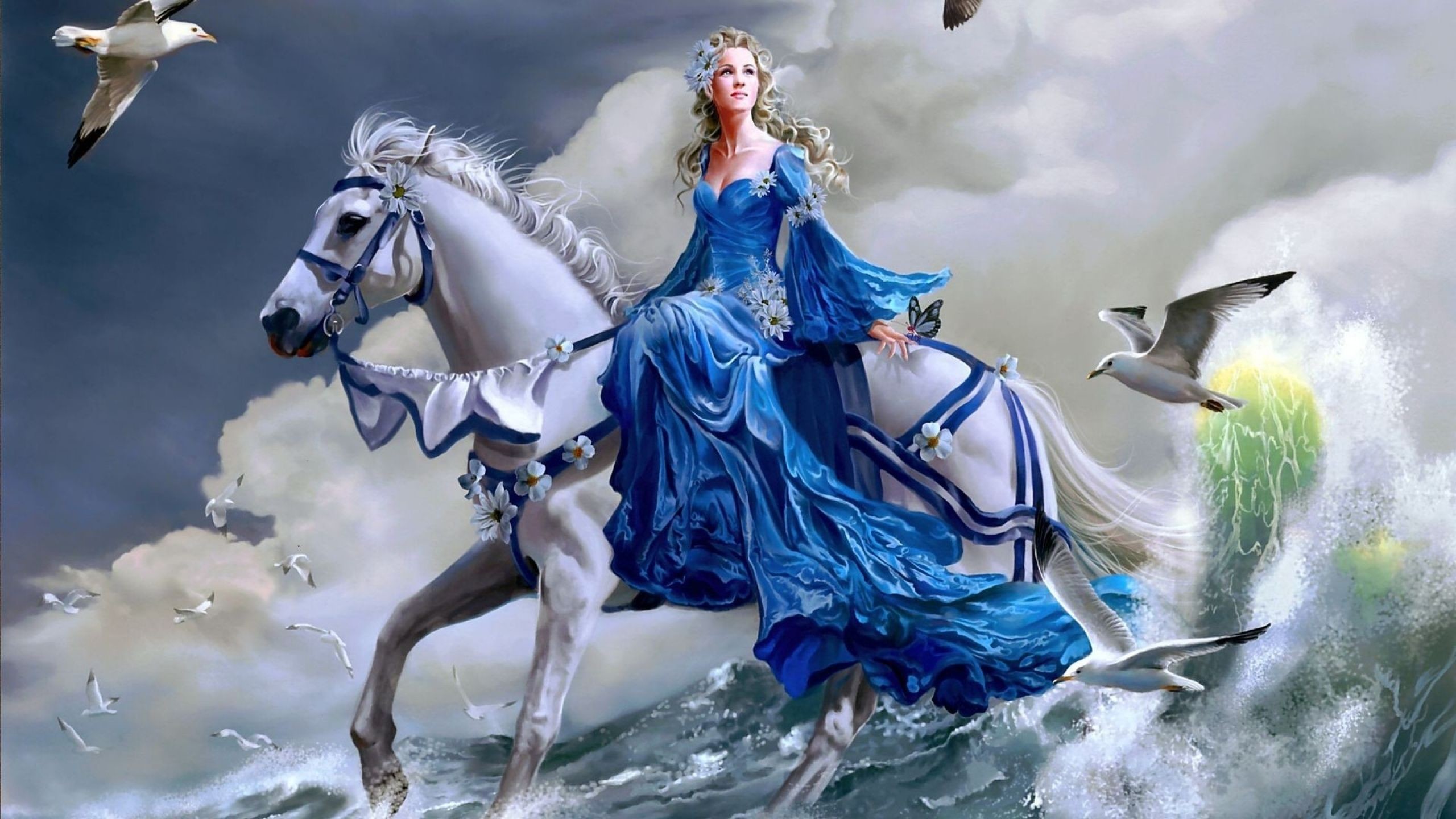 2560x1440 Girl Riding A Horse On Water  Fantasy Wallpaper 28685 .