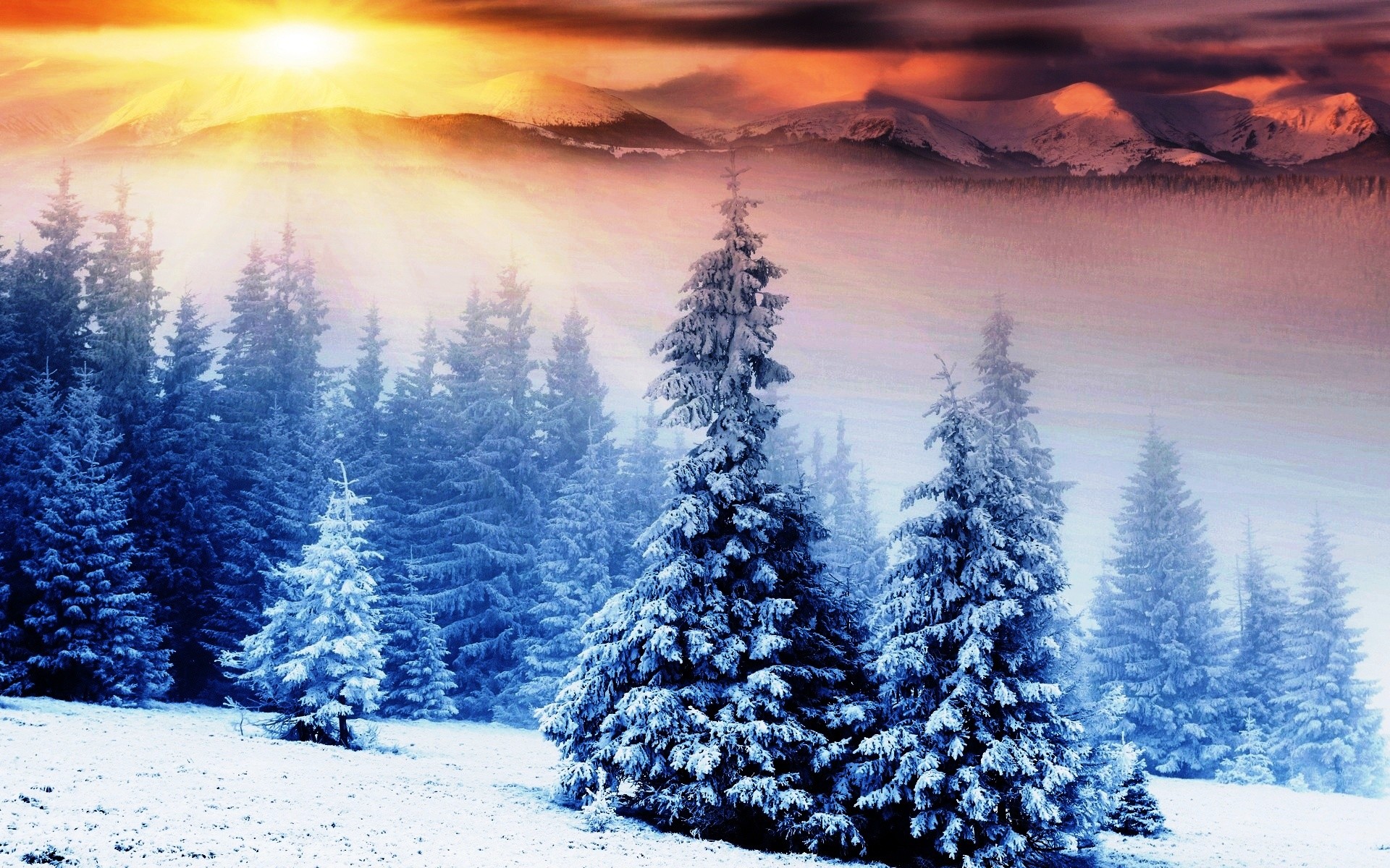 1920x1200 Beautiful Winter Mountains Sunrise Desktop Wallpaper Uploaded by  DesktopWalls