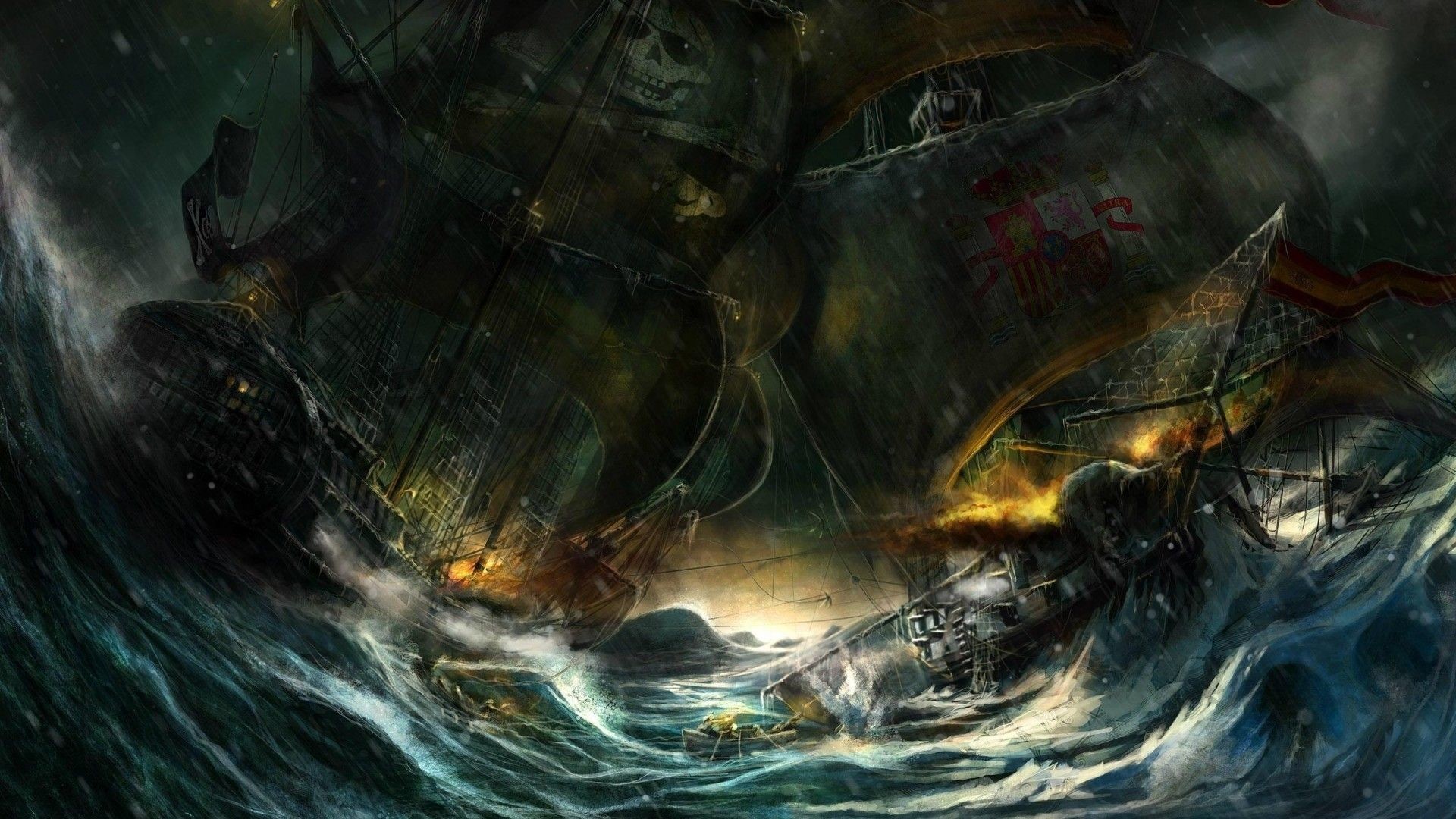 1920x1080 Res: , Download Battle of pirate ship wallpaper in 3D Abstract  wallpapers
