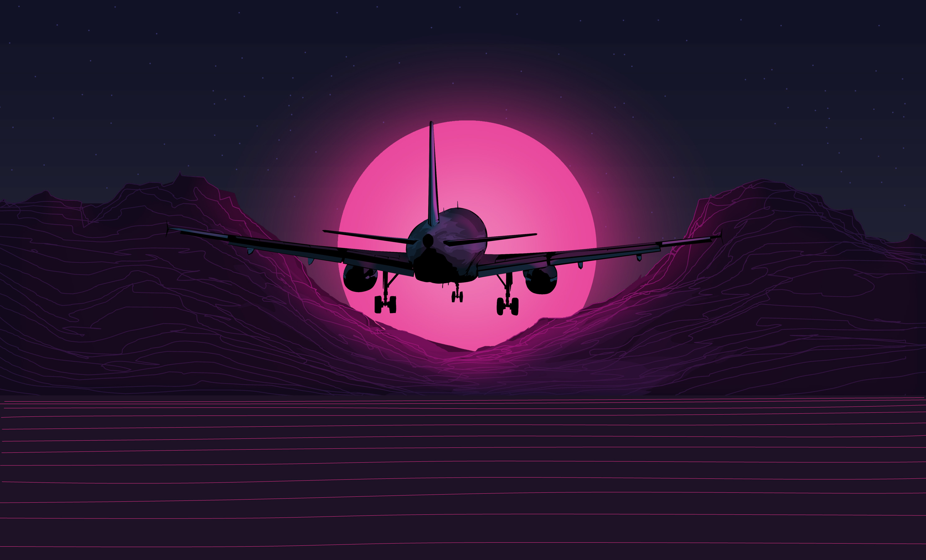 2984x1806 Synthwave Plane by devitant Synthwave Plane by devitant